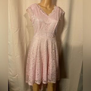 Chic Lace Midi Dress in Soft Pink